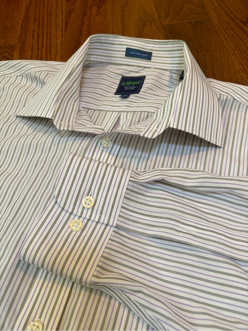 Haspel Men's Purple Stripe Dress Shirt 16 1/2 32/33 L